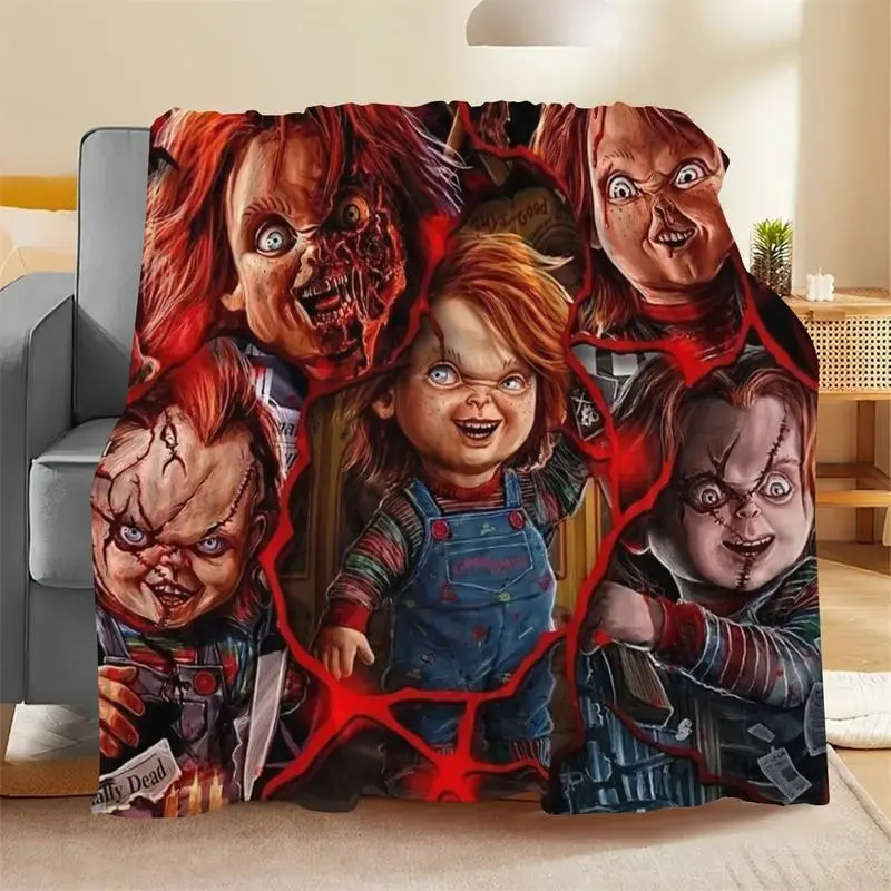 Horror Movie Chucky Print Throw Blanket - Soft Comfy Flannel Christmas Decorative Sofa Blanket for Home, Camping
