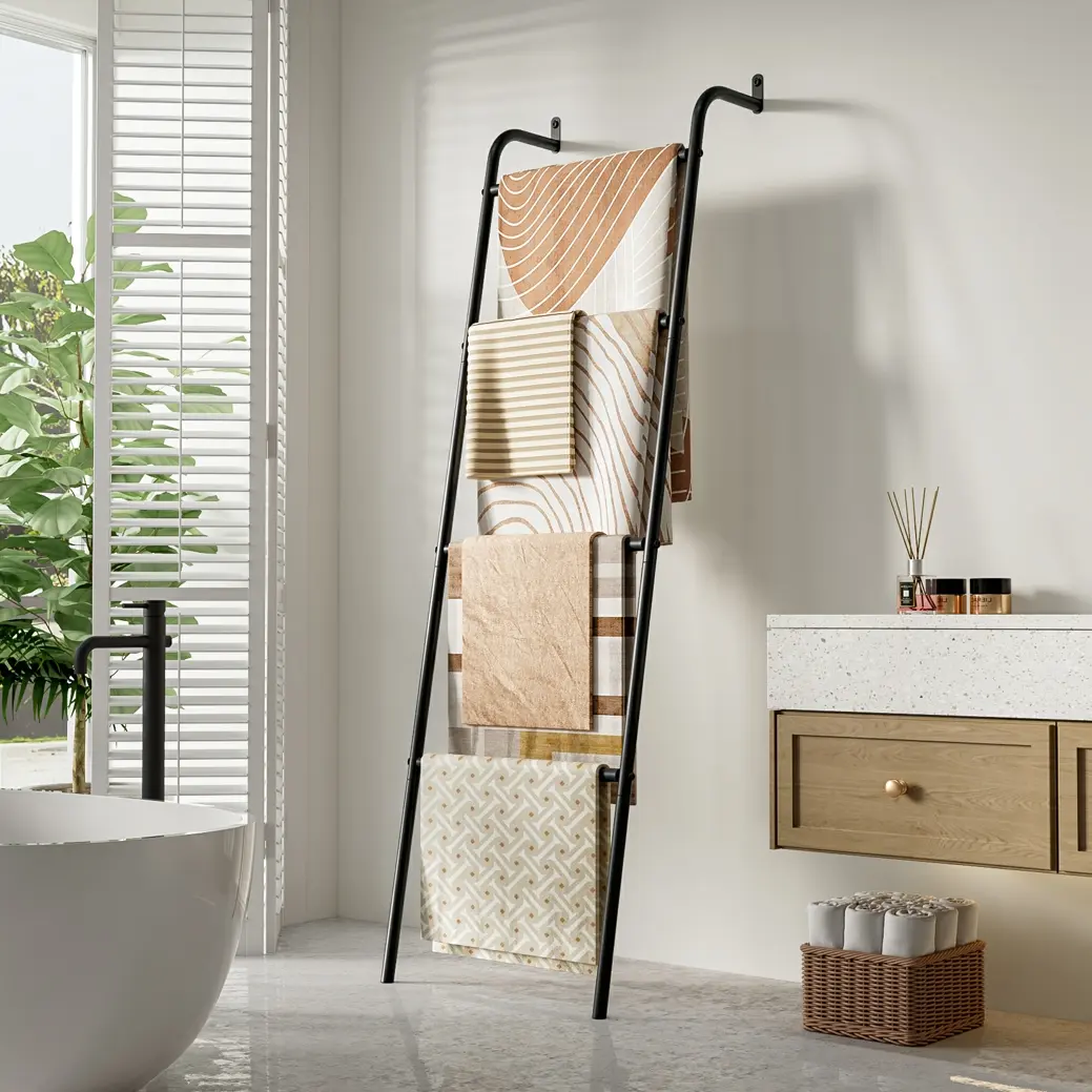 4-Layer Blanket Ladder Outdoor Towel Rack for Pool, Decorative Metal Holder for The Living Room Bathroom  Hanging Organiser entryway rack Wall Hangable