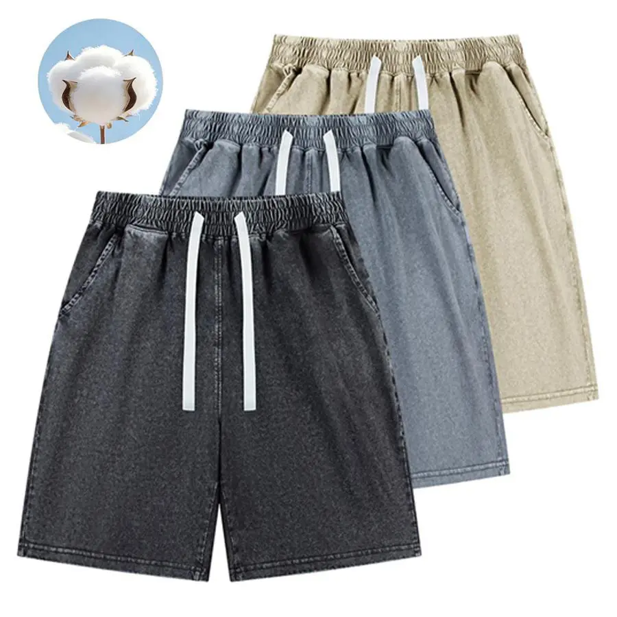 Street-style Washed Denim Shorts with Pockets & Drawstring Waist, Lightweight for Daily Wear, Running, Sports and Beach Outings