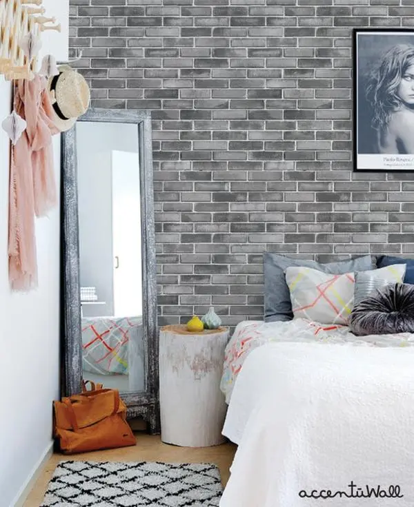 Grey Cement Brick Textured Wallpaper - Adhesive, Peel and Stick, Renter Friendly for Accent Wall