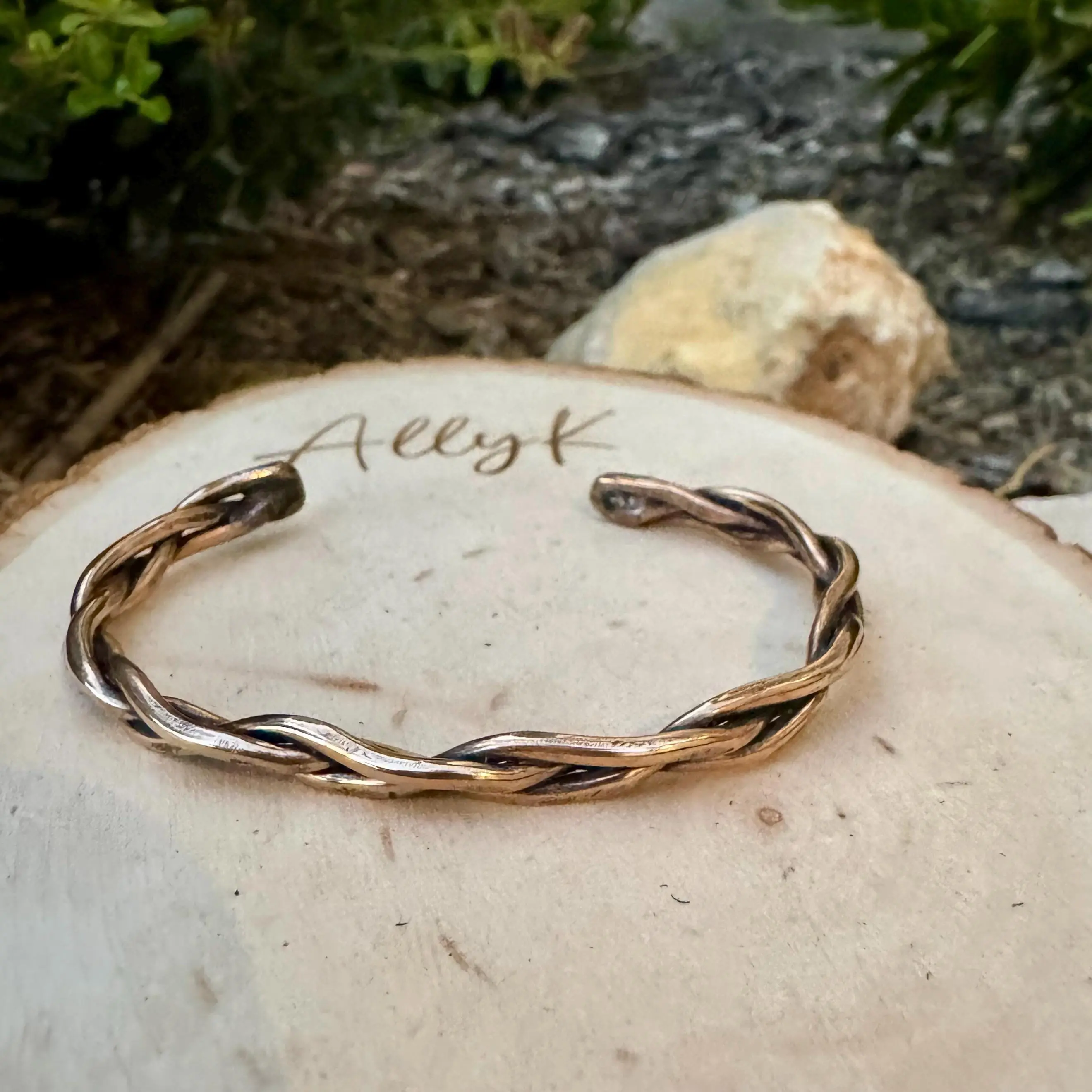 Rustic Boho Chic Hand-Forged Braided Cuff Bracelet - Antique Brass, 10G Jeweler’s Grade Brass Wire, Oxidized Finish, Durable & Comfortable, Multi-Size, Large, Adult Everyday Wear Bracelets, Daily Use