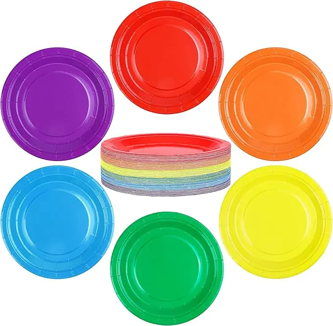 72pcs Bulk High-Quality Leak-Proof Waterproof 7-in Round Solid Color Disposable Paper Food Plates, Festive Party Supplies for Happy Birthday, Bridal Showers, Outdoor Events