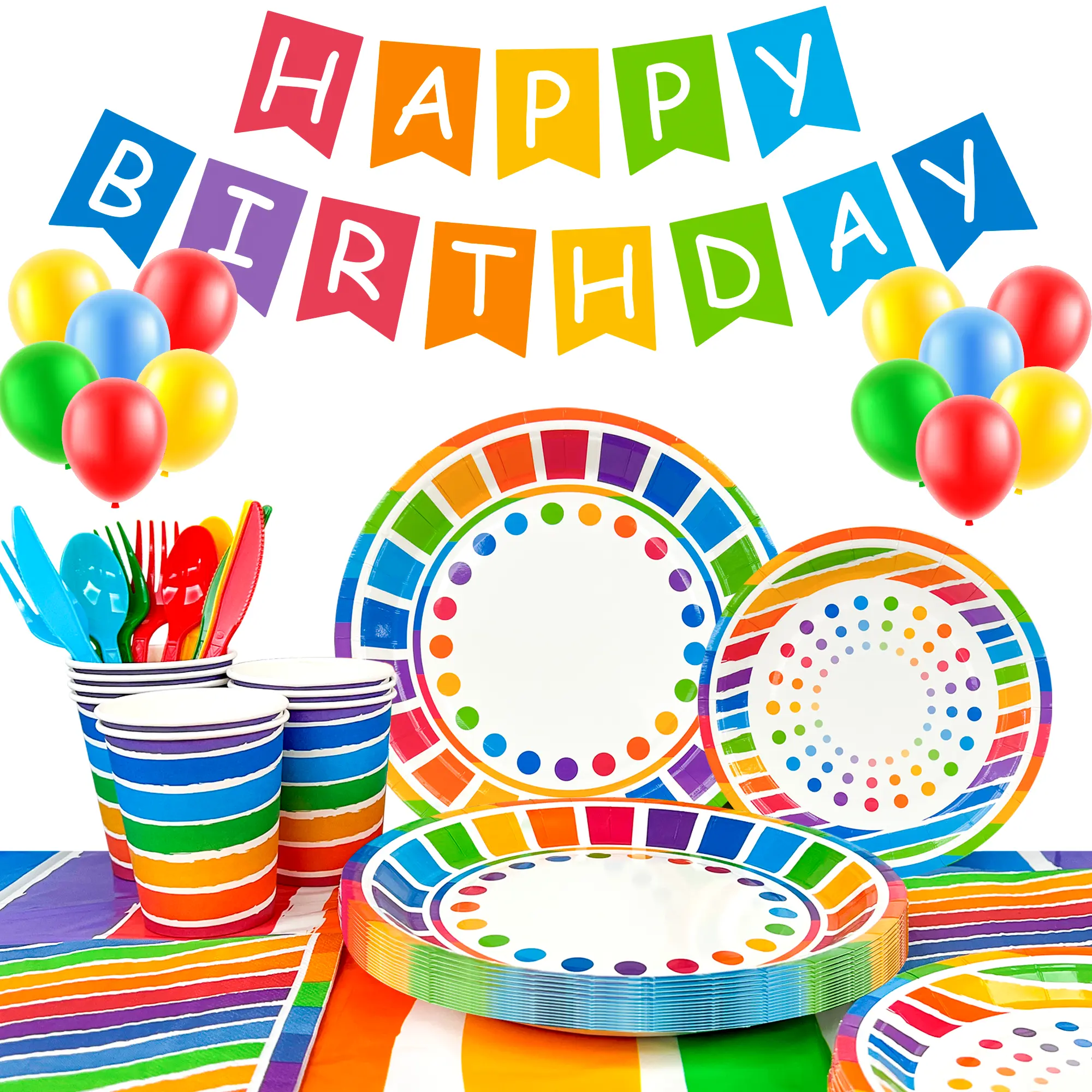 Rainbow Party Supplies,166pcs Rainbow Party Decorations Tableware Set Rainbow Party Plates Napkins Cups Rainbow Birthday Decorations Balloons Banner etc Rainbow Themed Birthday Party Supplies