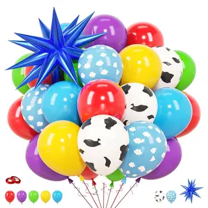 58pcs Toy Theme Balloons Set with Star Cow Cloud Prints for Birthday Party Decor