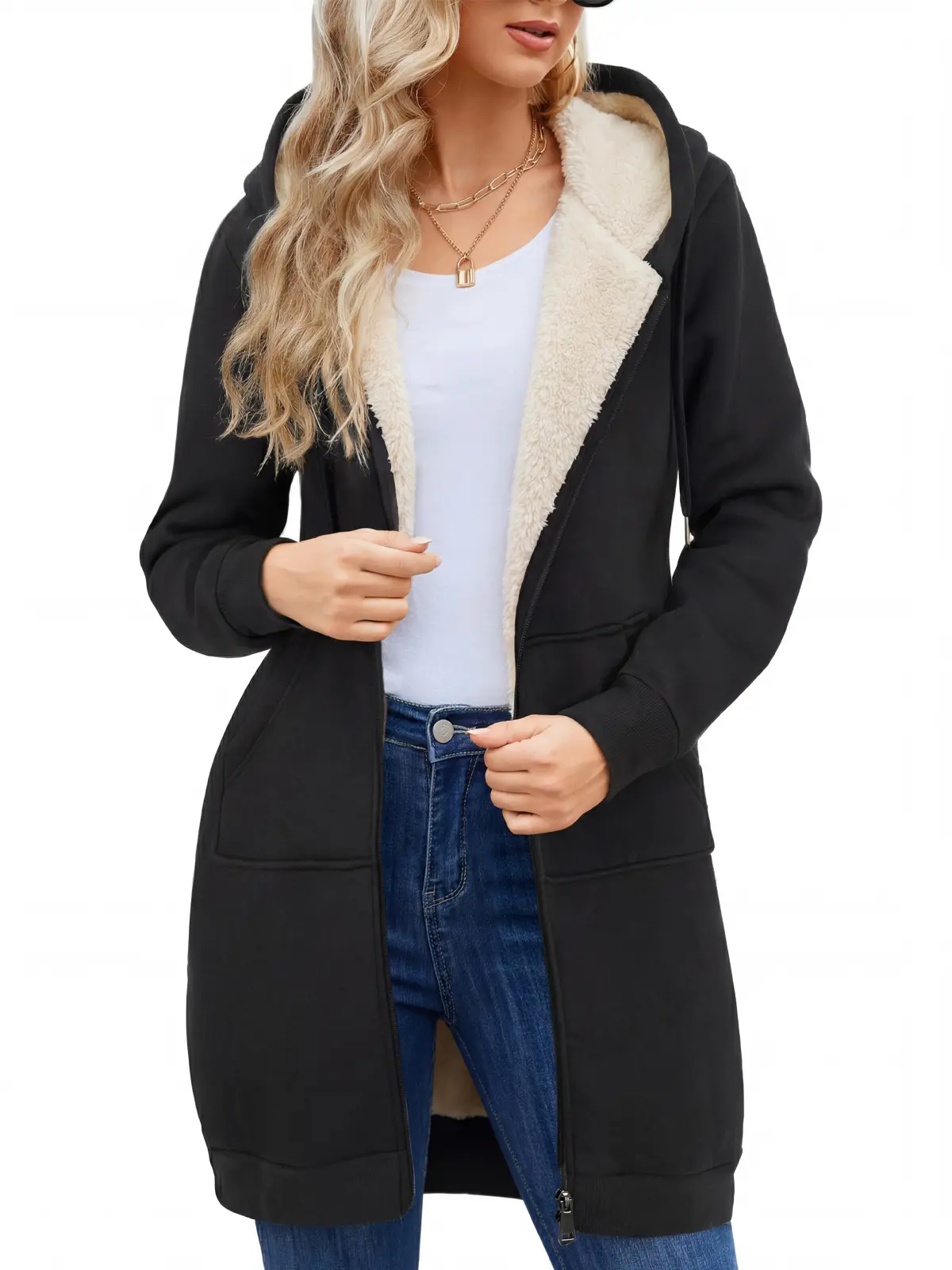 HEEKPEK Women's Long Hoodies Tunic Winter Fleece Jackets Casual Zip up Hoodies Soft Sherpa Sweatshirts Warm Long Coats