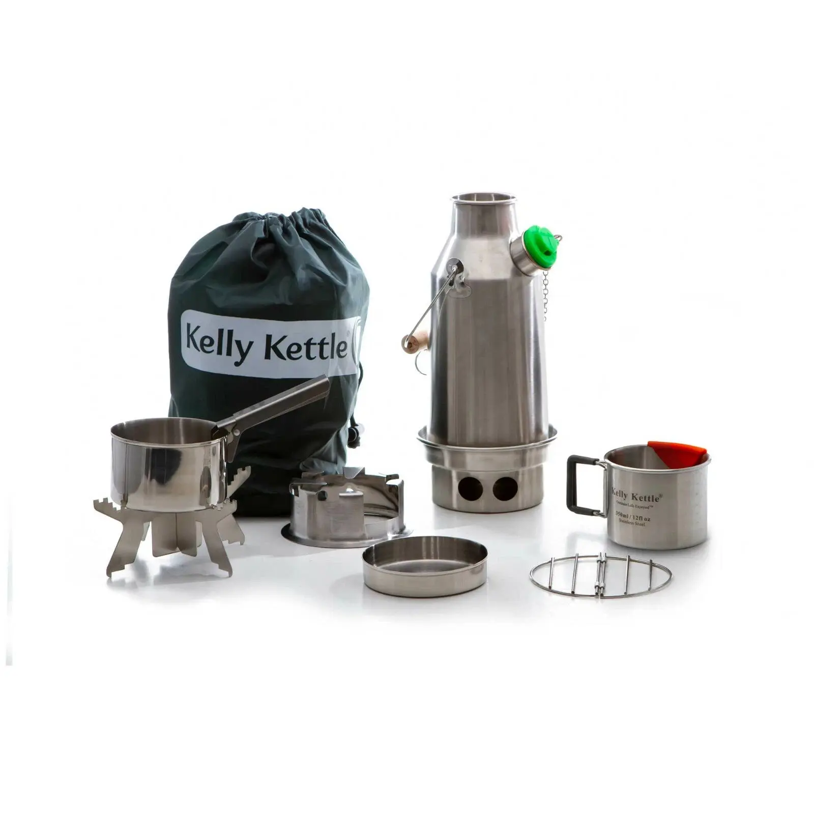 Kelly Kettle Trekker Stainless Steel Kit | 20oz Kettle, Cook Set & Hobo Stove | Solo Camping System