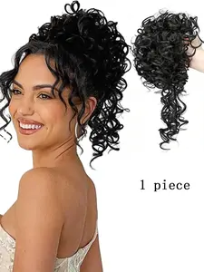 Women's Synthetic Curly Hair Bun Extension, Elastic Drawstring Wave Curl Ponytail Wig, Adjustable High-Temperature Fiber for Daily & Holiday Use