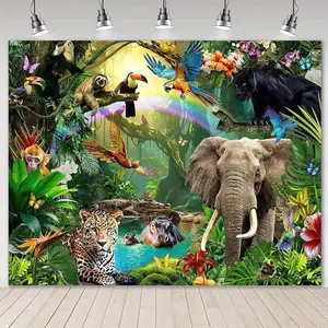 Tropical Rainforest Photography Backdrop, Lightweight Polyester, Safari Animals, Party Decor, Wedding, Zoo Theme, Easy Installation