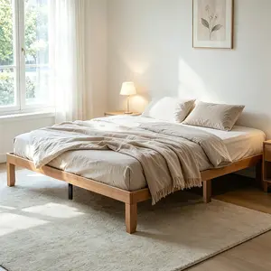 Torana Modern Wooden Queen Bed Frame, 12" High Platform Bed Base with Reinforced Slats & Center Support, Low Profile Minimalist Design, No Box Spring Required, Oak Finish