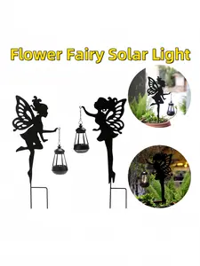 2-piece Flower Fairy solar lamp, solar fairy tale garden decoration, fairy tale chandelier, solar outdoor garden decoration silhouette lamp post, suitable for outdoor, lawn and courtyard