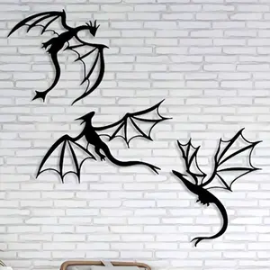 Dragon Pattern Wall Art, 3 Counts/set Metal Wall Decor, Unique Wall Decor, Wall Hanging Decor for Home Living Room Bedroom, Home Decor, Room Decor, Decoration Items, Stickers, Household Decoration Supplies, Decorations Supplies