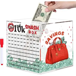 Large Unbreakable Clear Acrylic 10000 Savings Challenge Money Saving Box Must Break to Open Piggy Bank for Adults Cash Savings