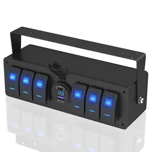 Eunik 4 Gang Marine Rocker Switch Panel 12V SPST ON/Off Dual USB PD Type C QC 3.0 Car USB Port LED Voltmeter for Boat Marine Automotive Car Truck RV UTV