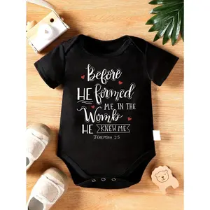 Cute Baby Bodysuit With Before He Formed Me In The Womb He Knew Me Jeremiah 15 Print Soft Versatile Round Neck Button Detail Regular Fit All Seasons Knitted Fabric Onesie For 0-12 Months