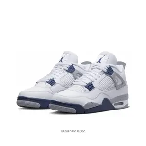 White and Midnight Navy Mid-Top Sneakers