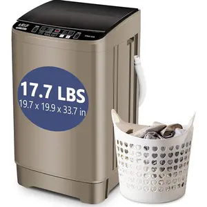 Portable Compact Laundry Washer - Full-Automatic, LED Display, 17.7lbs Capacity, Automatic Imbalance Adjustment, Large Capacity for Family, Portable and Space Saving, Ideal for Camping, Dorm, Gold