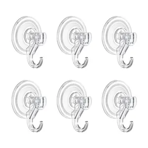 VEVOR Suction Cup Hooks 6 Pack, 2.76x 3.54x 1.57 inch, 10 LBS Max Load Clear Shower Suction Cups, Strong and Reusable Heavy Duty Wall Holder, for Loofah, Towel, Glass, Window, Kitchen, Bathroom