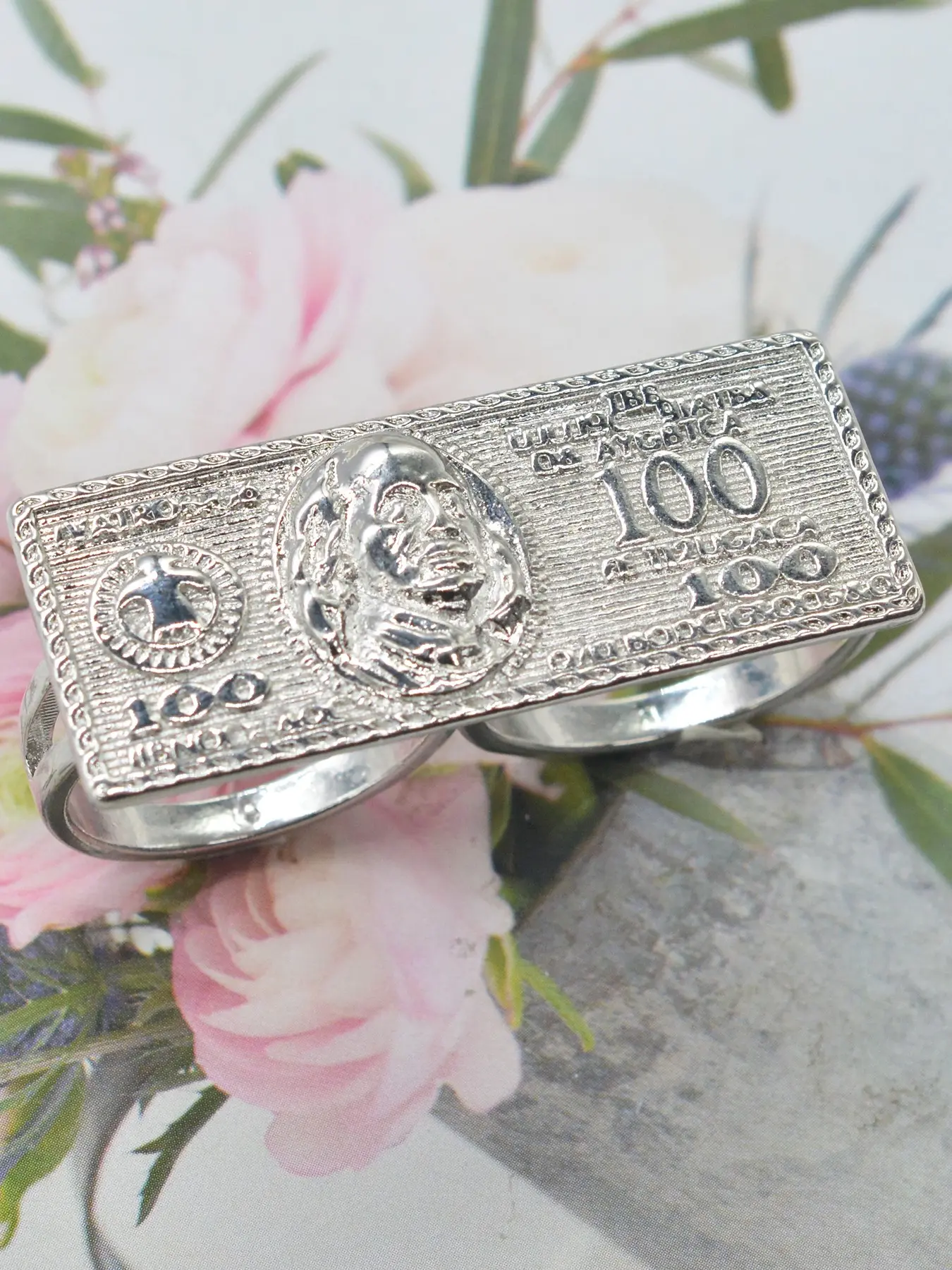 Men's Copper Plated Dollar Bill Ring, Hollow Out Design, Engraved Ring, Street Style, Perfect Gift for Halloween, Party, Easter, Daily Wear