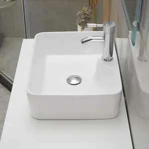 2024 1 count 19" x 15" Countertop Rectangle Vessel Sink, Above Counter Ceramic Hand Wash Basin Vanity Sink, Bathroom Sanitary Ware Art Basin Vessel Sink Bowl, White
