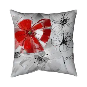 Begin Home Decor  20 x 20 in. Red & Grey Flowers-Double Sided Print Indoor Pillow