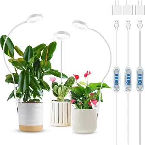 Grow Lights for Indoor , Full Spectrum Clip on  Lights for Indoor Growing, White Halo Grow Lamp 3 Pack with 360? Gooseneck, 6/12/16H Timer, 3 Light Modes, 5 Dimmable