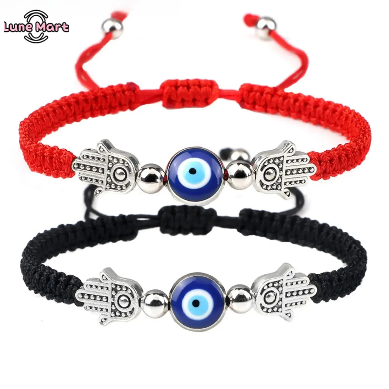 LuneMart Red Turkish Charm Braided Rope Bracelet - Evil Eye Aesthetic, Adjustable Unisex Black Fashion Jewelry Wristband, Friendship Bracelets for Sports Gifts, Braided Bracelets, Bracelet Jewelry