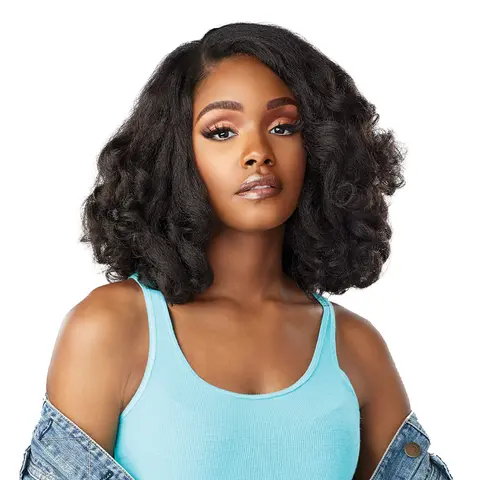 Sensationnel Clip In Hair Extensions, 10 Inch Textured Glueless Synthetic Hair, Kinks N Co Top Lady 9 Piece Set with Secure Silicone Lines Clips, Synthetic Hair Extensions