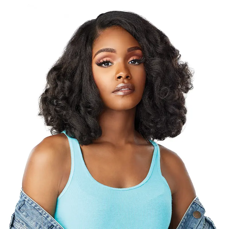 Sensationnel Clip In Hair Extensions, 10 Inch Textured Glueless Synthetic Hair, Kinks N Co Top Lady 9 Piece Set with Secure Silicone Lines Clips, Synthetic Hair Extensions