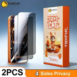 FUNCAT GLOBAL <2PCS>FULL Privacy Screen Protector [4 Sides Privacy]. Screen film for iPhone 17/16/15/14/13/12 [LEFT, RIGHT, UP, DOWN], Strong Protection, Anti-Spy, Electroplated Layer, Full screen covering (Headset Cover), Fingerprint-Proof.