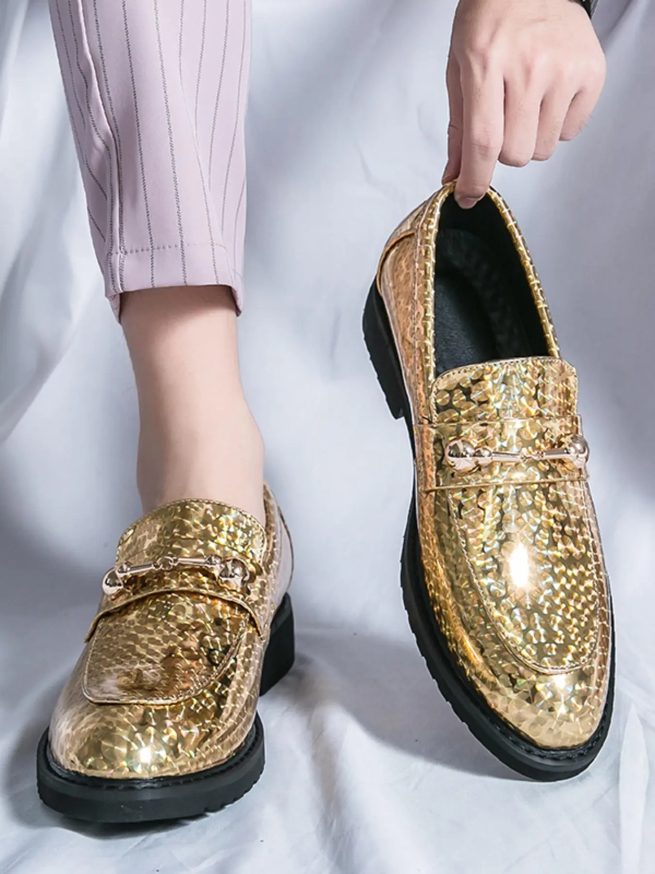 Men's Fashionable Glitter Decorated Slip-on Loafers, Slip on Footwear, Casual Comfortable Flat Dress Shoes for Daily Wear, Lightweight Breathable Shoes for All Seasons, Boy, Smart Casual Shoes