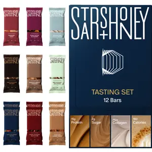 Stars + Honey | The Protein Bar – Tasting Set (12 Pack, 3 Types of Protein) All-natural ingredients with added collagen. Gluten Free, Dairy Free, Soy Free, No Seed Oils, and No Sugar Alcohols.