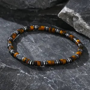 Triple Protection Hematite Tiger Eye Obsidian Beads Healing Minimalist Elastic Natural Stone Men Bracelet Unique Jewelry