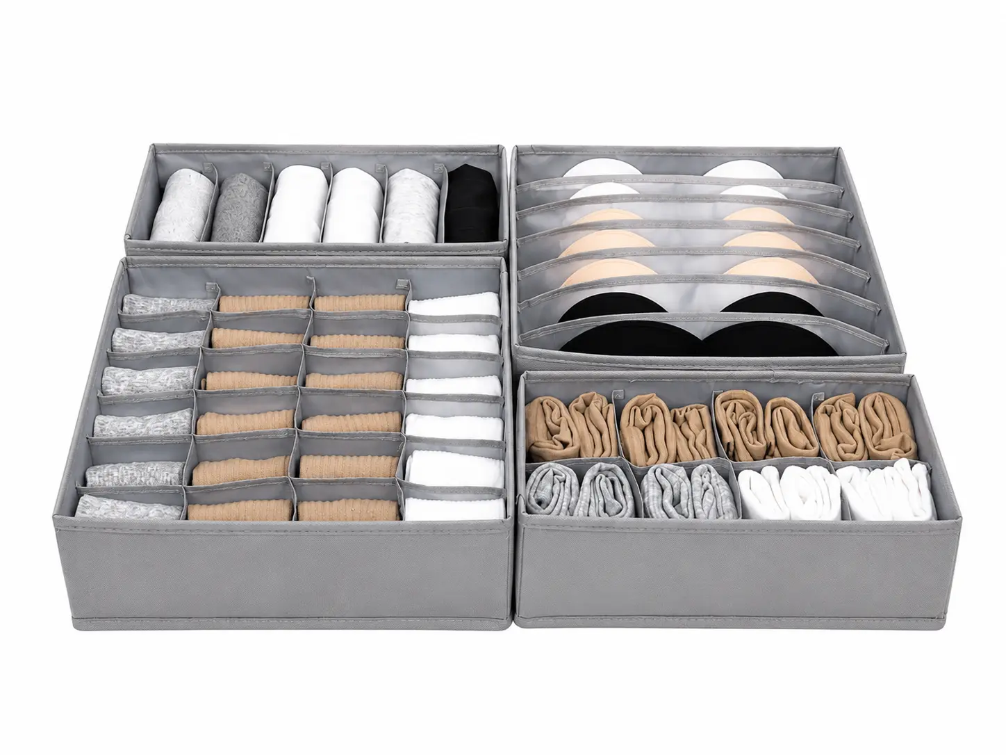 2-Pack 14 Grid & 4-Pack 45 Grid Fabric Drawer Organizer Set, Oxford Fabric Storage Boxes with Reinforced PP Board Support, Foldable Washable Divided Compartments for Clothes, Underwear, Socks, Baby Items, Closet & Bedroom Organization