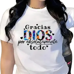 Women's Graphic Tees,Women's Faith Inspired Spanish "Gracias DIOS" Print T-Shirt - Soft Stretch Knit Crew Neck Short Sleeve,Trendy Clothes, All-Season Comfort Casual Tee for Summer Vacation Casual Attire, Comfortable Fit Shirt summer  clothes Cotton Top
