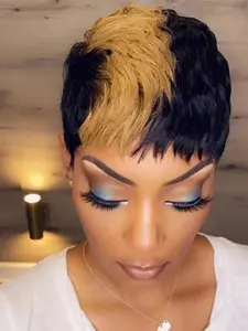 Short Bob Hair Wig for Pixie Cut, Glueless Wig with Bangs, Natural Straight, Full Machine Made, Daily Use, Pixie Cut Wigs