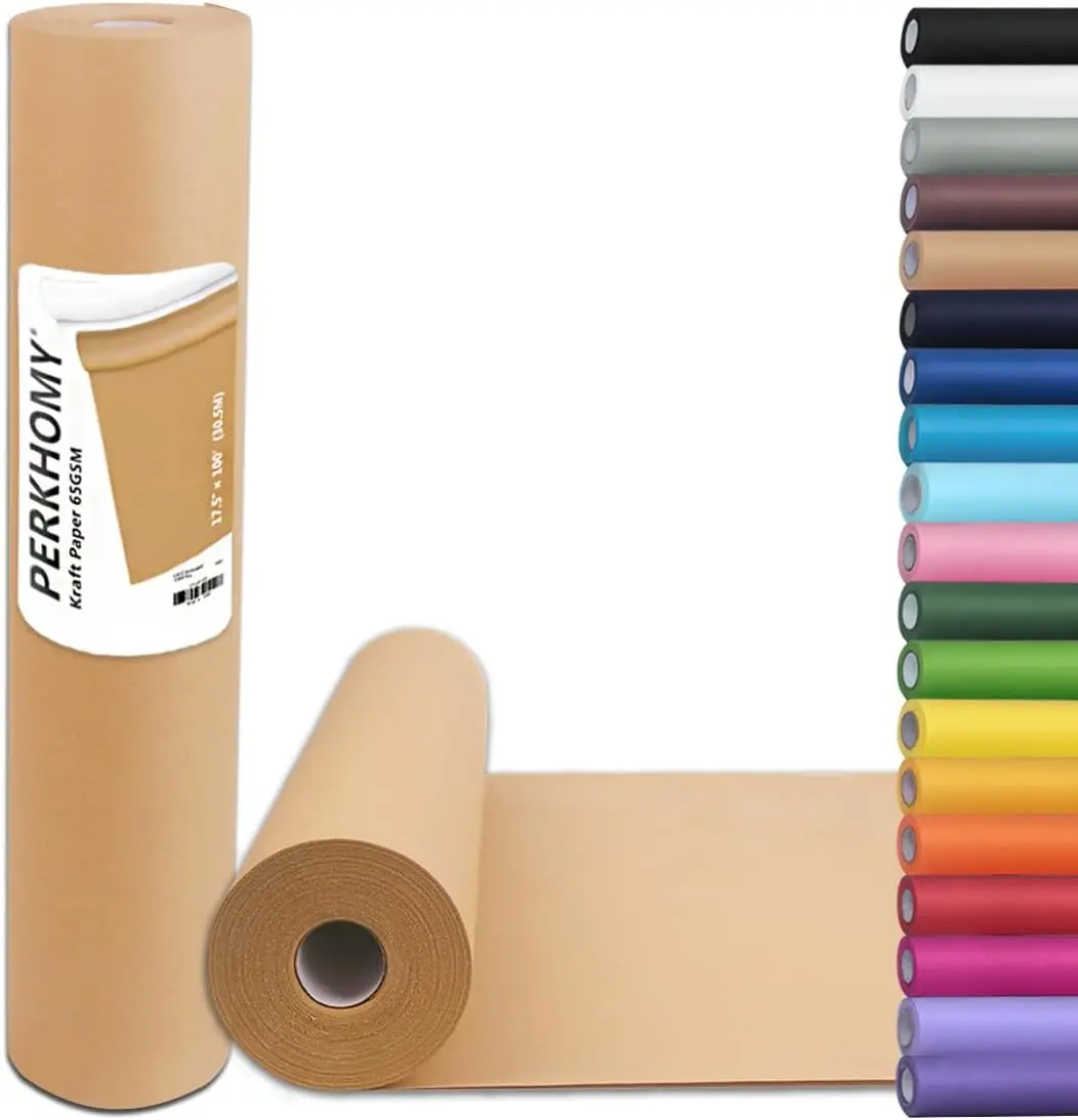 Brown Kraft Paper Roll 17.5" x 1,200" (100') for Gift Wrapping Bulletin Board Craft Art Bouquet Flower Packing Valentines Easel Moving Shipping Floor Poster Covering Table 70GSM 50LB