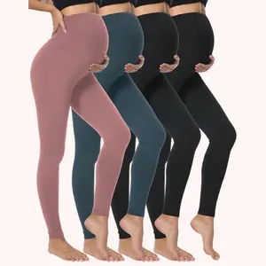 4 Pack Women's Maternity Leggings Over The Belly High Waisted Yoga Pregnancy Leggings Workout Cuffed Sweatpants Pregnancy Pants Activewear for Women in Assorted Colors
