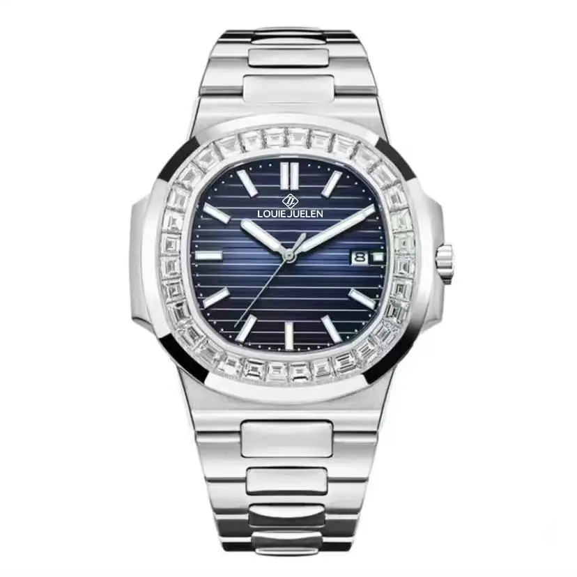 Louie Juelen Midnight Tide Horological Masterpiece Watch with Blue Dial and Diamond-Encrusted Bezel