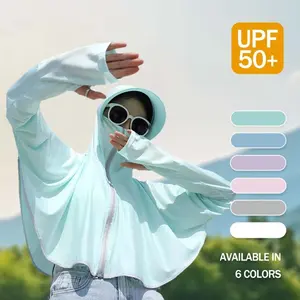 Summer Sun Protection Clothing UV Protection Ice Silk Outdoor Large Brim Hooded Cape Loose Breathable Sun Shirt Jacket For Women