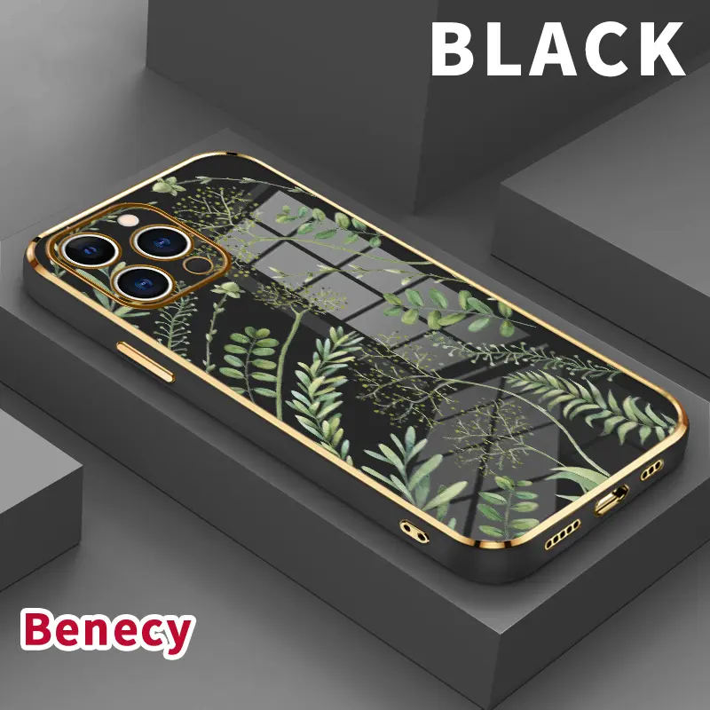 Soft Phone Case for iPhone 15 Pro Max 16 14 Plus 13 12 11 X XS Max XR Forest Full of Stars Pattern Luxury Golden Edge Elecroplated TPU Camera Lens Protection Mobile Phone Cover Gift  Electroplated Gold Durability