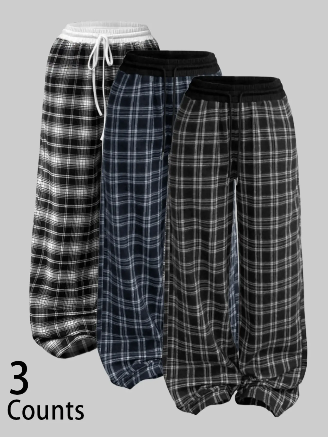 Women's Plaid Patchwork Loose-Fit Long Pants, Casual Commuter Style Fashionable All-Season Wear, Comfortable Straight Leg Design, Casual Fashion Bottoms