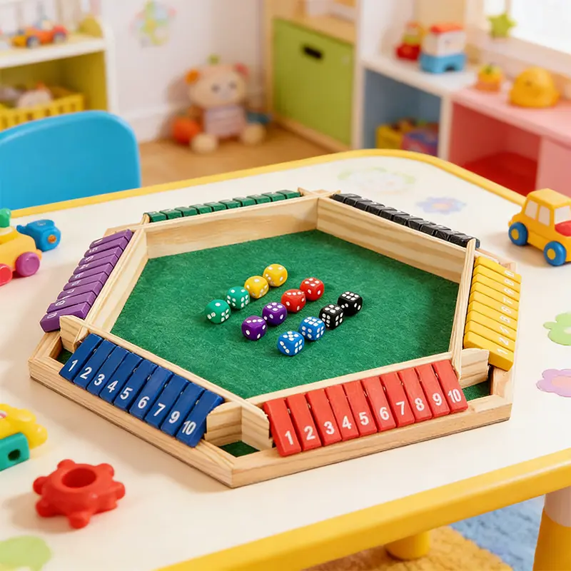 Unisex Wooden Closed Box Dice Tabletop Game Set - 1-6 Players, Colorful 6-Sided Dice, All Ages Family Fun for Gatherings, Bonding & Entertaining Guests Board Game Toy, Fun Family Games, Family Games Ideas