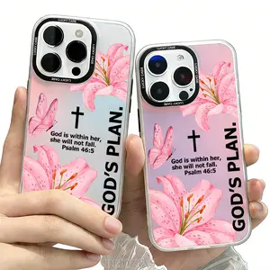 Bibical Cross and Lily With Psalm 46:5 Text Pattern Color-Changing Mobile Phone Case for iPhone 17 Pro Max 17Air 16 Plus 15 14 13 12 11 Shockproof Protective Case Color Changes with Angle