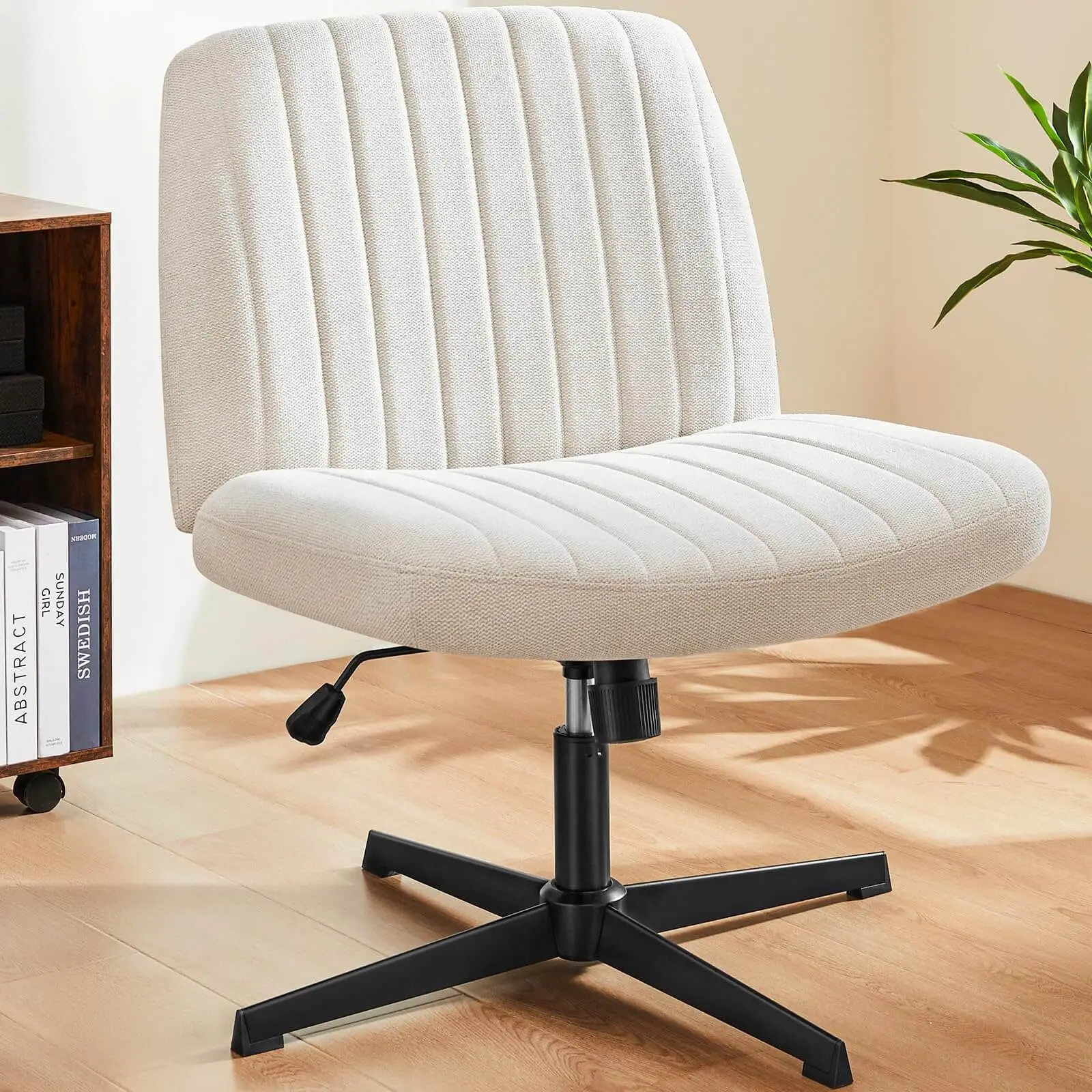 26-Inch Ultra-Wide Seat Armless Ergonomic Office Chair, High-Density Sponge Cushion, 360° Swivel & Rocking, Height Adjustable, 300lbs Cross Metal Base, Non-Slip Floor Protection, Disperses Pressure Evenly, Assembly Required for Home Office Study, Wfh Setu