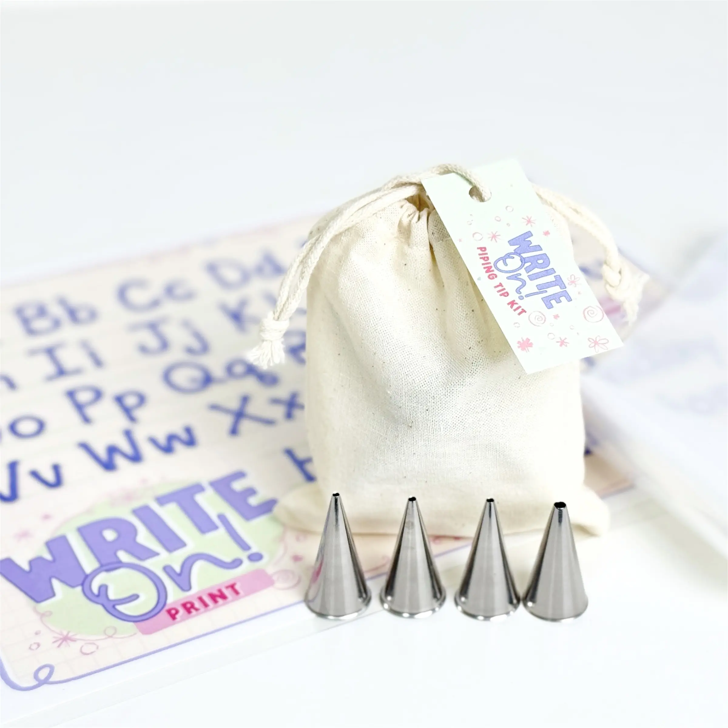 Lettering Piping Practice Kit with 4 Nozzles, 8 Piping Bags, Reusable Practice Sheet, & Free Video Guide Write on Cakes for Beginners Bakeware Cake Decorating Gift Idea