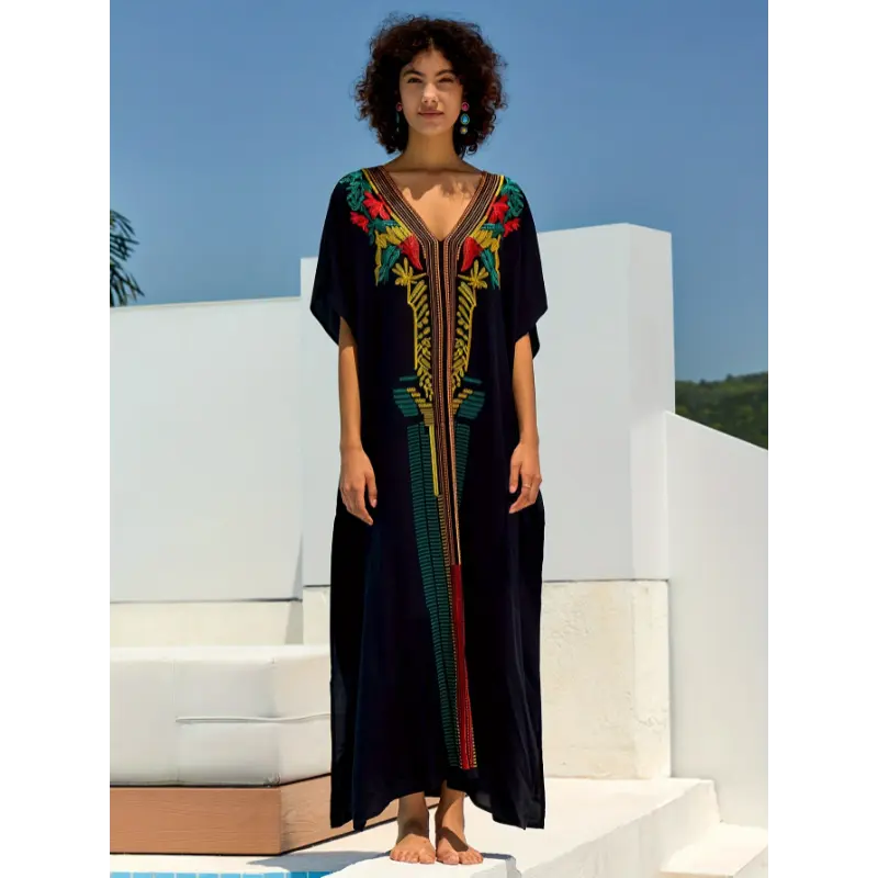 Bohemian style Moroccan Kaftan Dresses For Women Plus Size Caftans Loungewear Embroidered Beach Kaftan Cover Up Mumu House Dress