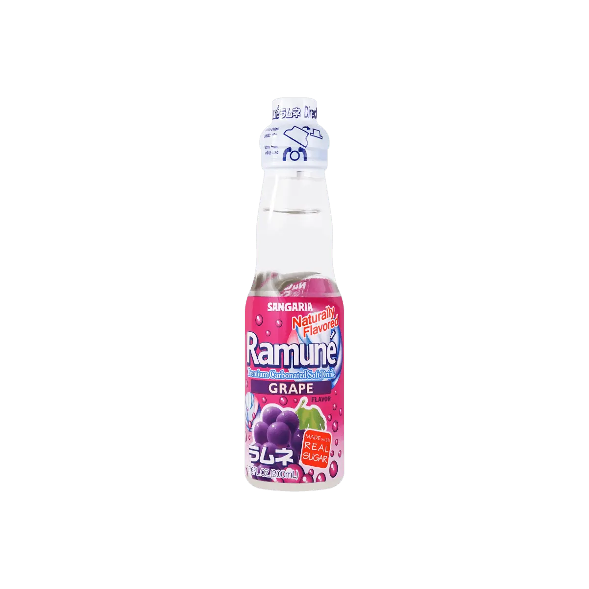 SANGARIA Japanese Ramune Soda Grape Flavor - 200ml Bottle, Unique Marble Drink for Refreshment