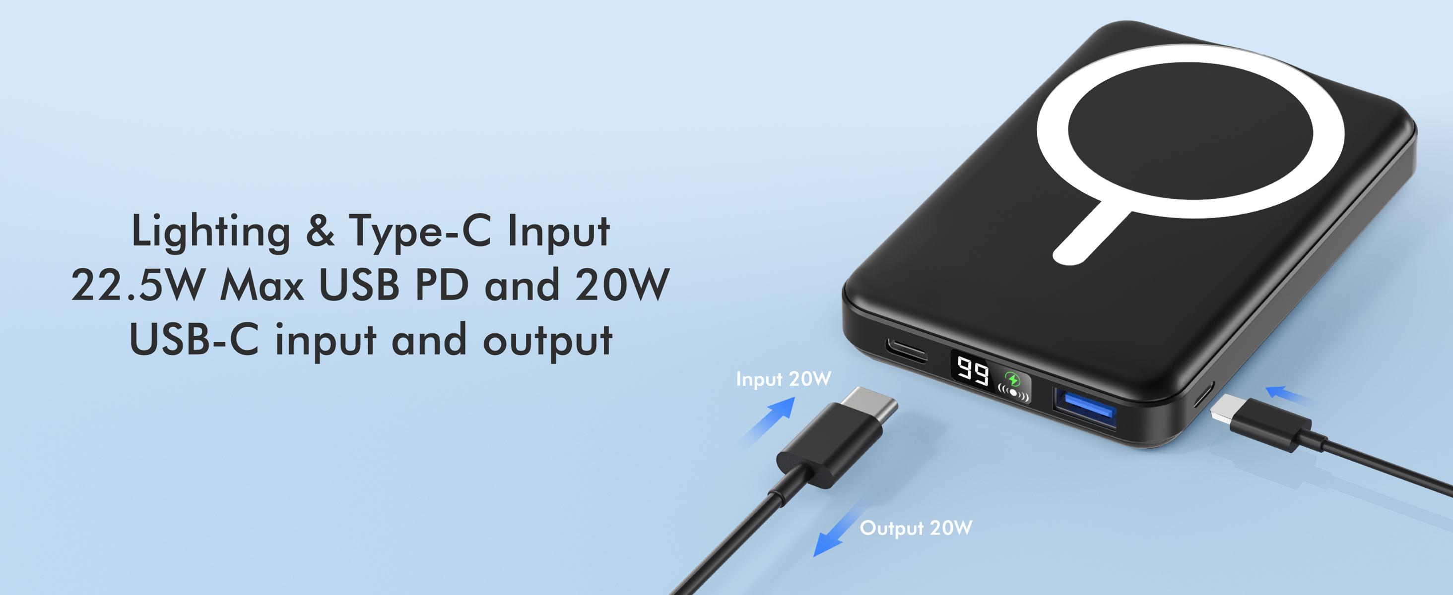 podoru for Magsafe Battery Pack, Foldable 10000mAh Magnetic Power Bank with USB-C Cable LED Display 22.5W PD Fast Charging Wireless Portable Charger for iPhone 17/16/15/14/13/12 Series-Black