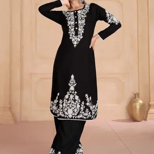 Chikankari work Pakistani 3pcs Suit in Black Size 40 Georgette Embroidered Work Salwar Suit with Matching Dupatta for Ceremonial Wear - Traditional, 3pcs Dress Chikankari work Suit pakistani dress
