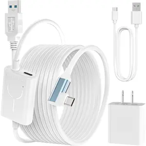 16FT Link Cable for Oculus Quest 2/1 Accessories with Adapter, VR Headset Cable with Separate Charging Port, USB 3.0 to USB C High Speed PC Data Transfer Charging Cord for Gaming PC